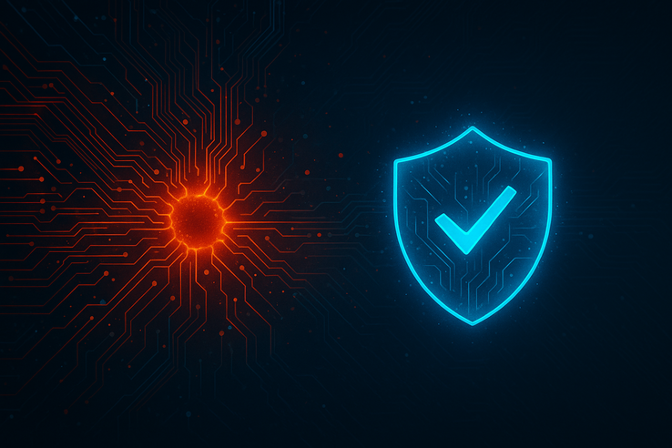 Escudo de segurança cibernética que defende contra ameaças digitais (Fonte da imagem: arte conceitual gerada por IA)