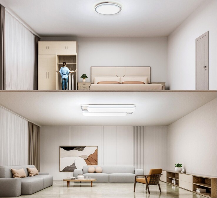 A Xiaomi Mijia Smart Ceiling Light Pro para o quarto (em cima) e sala (em baixo). (Fonte de imagem: Xiaomi)