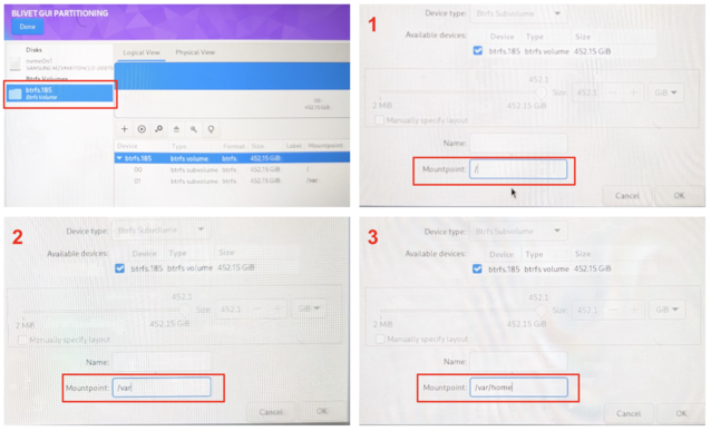 Da mesma forma que antes, crie mais 3 subvolumes btrfs - mais uma vez, certifique-se de que o senhor está fazendo tudo certo. (Fonte da imagem: Notebookcheck)