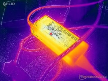O adaptador CA atinge mais de 40 °C ao operar cargas exigentes