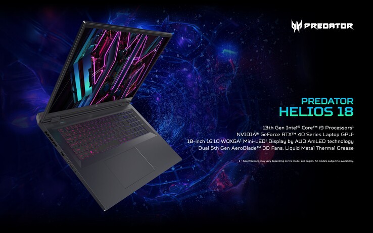 Acer Predator Helios 18 especificações chave (imagem via Acer)