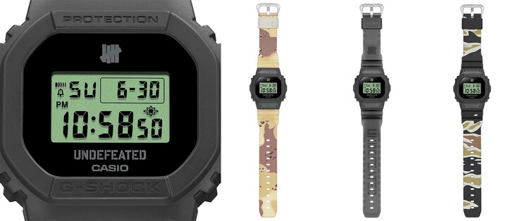 O relógio da colaboração Casio G-Shock x Undefeated vem com três pulseiras intercambiáveis (foto). (Fonte da imagem: Casio)