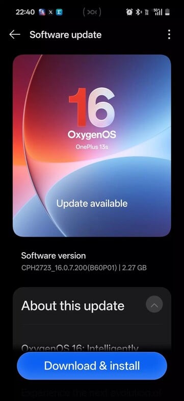 OxygenOS 16.0.7.200 OTA no OnePlus 13S