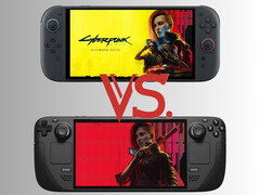 O Switch 2 e o Steam Deck são retratados com a arte de Cyberpunk 2077 (Fonte da imagem: Nintendo of America, Valve, Steam com edições)