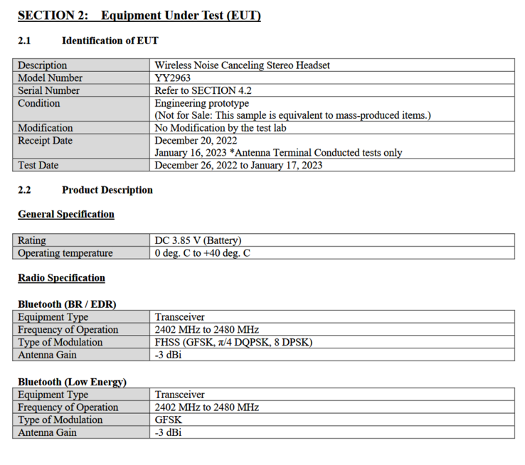 Listagem da Sony WF-1000XM5 na FCC (imagem via FCC)