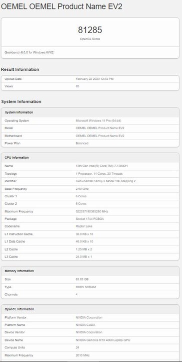 Com uma GPU para laptop RTX 4060. (Fonte: Geekbench)