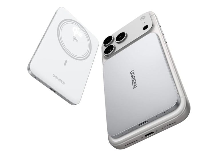 O banco de potência magnético Ugreen MagFlow Air branco (5000mAh, Qi2 15W)