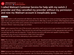 Walmart cancelou a pré-encomenda do Switch 2 - depoimento#1 (Fonte da imagem: captura de tela, subreddit do Nintendo Switch 2)