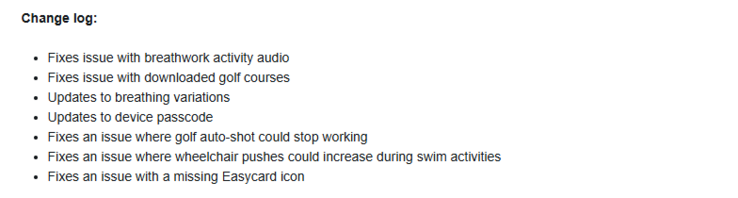 As notas de lançamento da versão beta 15.05 para os smartwatches Venu 3 e vivoactive 5 da Garmin. (Fonte da imagem: Garmin)