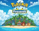 Banner do Pokémon Presents com tema de ilha