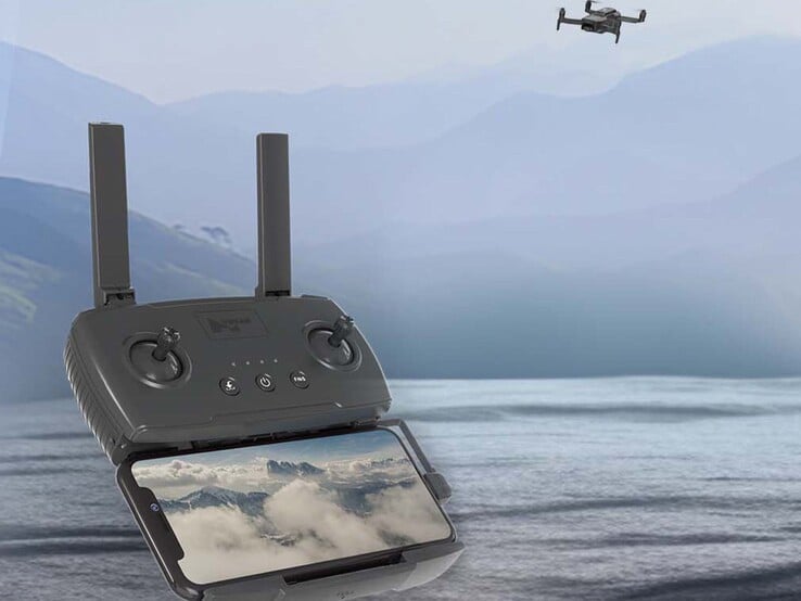 Um smartphone pode ser fixado no controle remoto. (Fonte da imagem: Hubsan)
