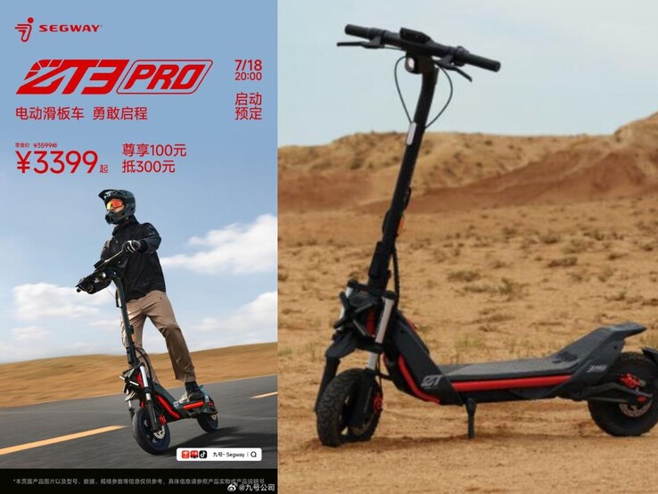 O pôster de lançamento do Segway ZT3 Pro ao lado da scooter elétrica com tema vermelho/preto (Fonte: PassionateGeekz)