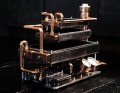 Os tubos de cobre e os medidores de pressão dão ao PC da Billet Labs um visual steampunk.