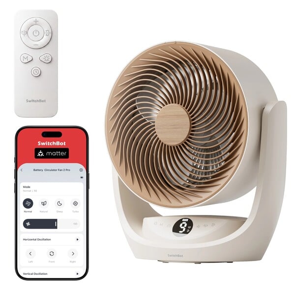 O SwitchBot Battery Circulator Fan 2 Pro possui um controle remoto, controles no próprio dispositivo e compatibilidade com Matter.