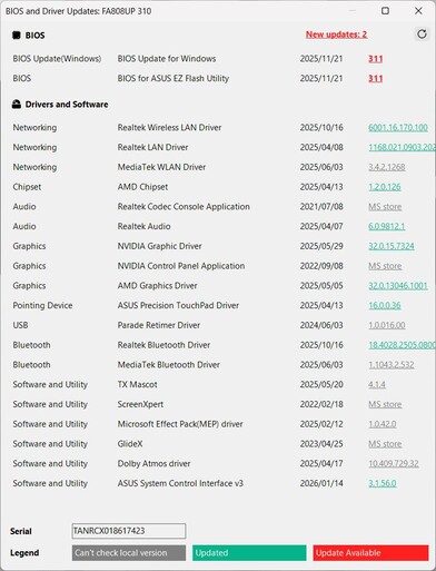 Dependendo das opções, outra tela pode ser exibida: Atualizações