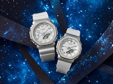 O GM-2110SH-7A e o GM-S2110SH-7A brancos capturam o brilho de uma estrela cadente mágica. (Fonte da imagem: Casio)