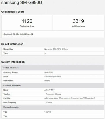 O "875-powered S21" no Geekbench. (Fonte: Geekbench 5 via MySmartPrice)