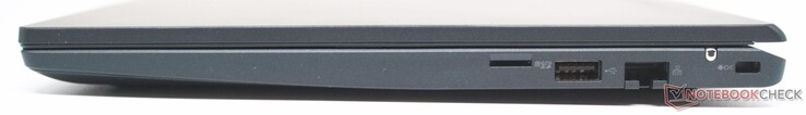 porta do leitor de cartões microSD, USB Type-A Gen 3.2, porta de rede RJ45, slot de cadeado Kensington