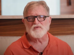 Uma captura de tela da mensagem de vídeo pré-gravada de Gabe Newell para o International 2025 (fonte da imagem: DotaCinema YT)