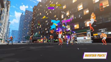 Limpar cenas de crime de bandidos e vilões preenche a barra "Peace Level" (Nível de paz), diminuindo a taxa de criminalidade. (Fonte da imagem: página do Superhero Simulator no Steam)