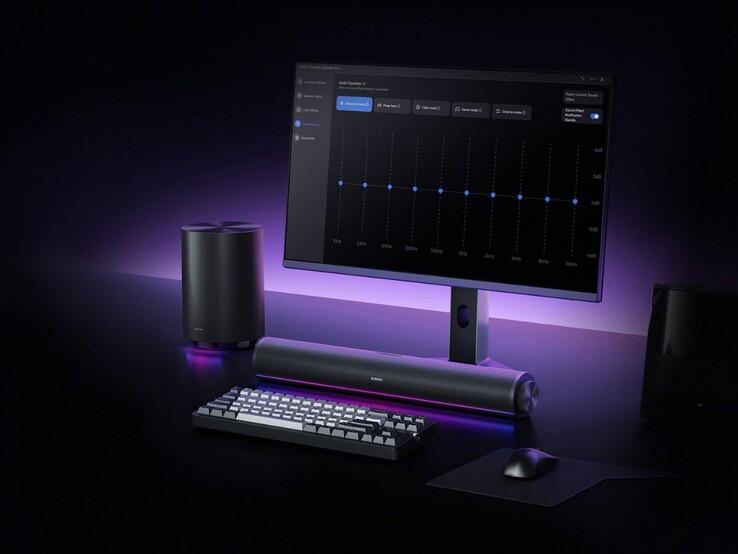 Uma imagem do Xiaomi Desktop Speaker Pro Set com iluminação RGB.
