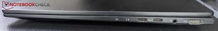 Direito: USB-C (USB 4, até 40 Gb/s), USB-C (USB 3.2 Gen 2, 10 Gb/s)