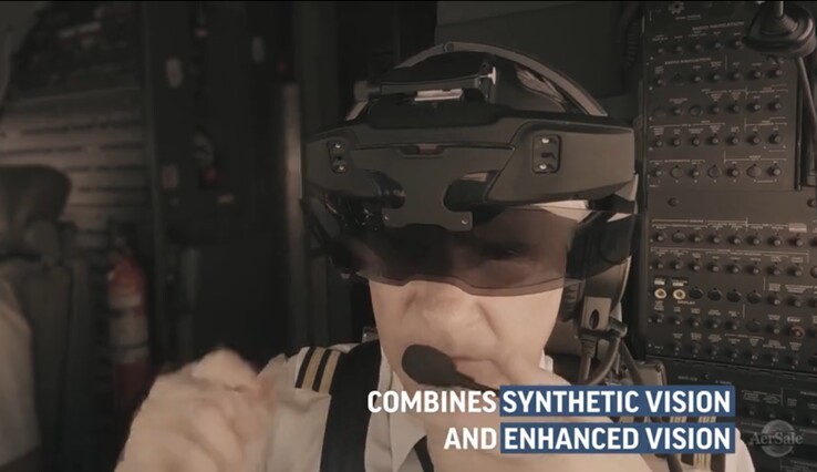 O SkyLens Head Wearable Display oferece aos pilotos uma visão de realidade mista de 180 graus. (Fonte: AerSale)