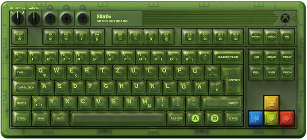 layout DE do teclado mecânico 8BitDo Retro 87 Xbox Edition. (Fonte da imagem: 8BitDo)