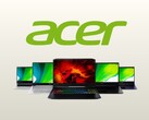Logotipo da Acer com uma linha de laptops. 