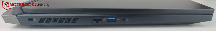 Esquerda: Kensington, LAN, USB-A, porta de fone de ouvido