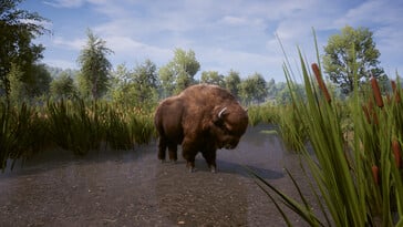 Uma imagem que mostra um bisão no jogo Medieval Dynasty.