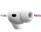 Representação artística do AirPods Pro 3 traduzindo espanhol para inglês. (Fonte da imagem: Apple)