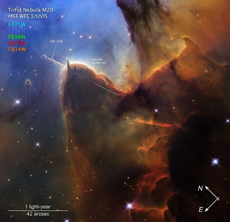 Uma imagem da Nebulosa Trífida tirada pelo Telescópio Espacial Hubble.