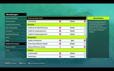 Menu de gráficos e desempenho com predefinições