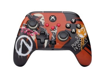 O controle do Borderlands 4 tem um esquema de cores laranja e preto com murais e logotipos retirados do jogo. (Fonte da imagem: PowerA)