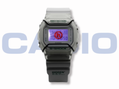 O relógio Casio G-Shock x Hidden NY DW5600HDN257 (na foto) tem um logotipo personalizado que se ilumina em laranja por meio da luz de fundo de LED. (Fonte da imagem: Casio)