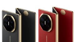 O Mate XT da Huawei, detalhado nas cores preto escuro e 'Ruihong', conforme exibido na página VMall da empresa. (Fonte da imagem: Huawei)