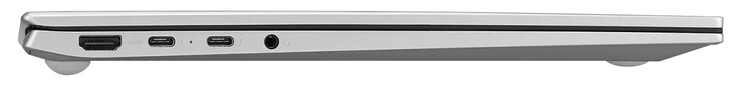 Lado esquerdo: HDMI, 2x Thunderbolt 4/USB 4 (Type-C; Power Delivery, DisplayPort), áudio combinado