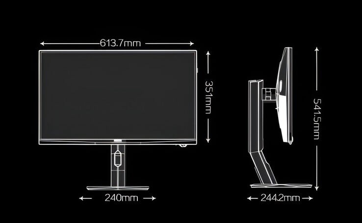 A imagem mostra as dimensões do recém-lançado monitor para jogos AOC Agon AG277UX. 