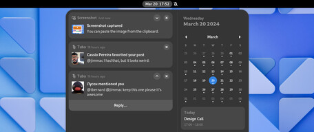 As notificações agora também contêm o aplicativo associado (Imagem: GNOME).