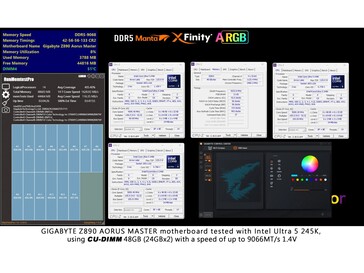 Diferentes aplicativos de monitoramento que mostram as especificações da CPU, da placa-mãe e da RAM do XFinity+. (Fonte da imagem: V-color)