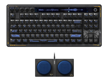 O Teclado Mecânico 8BitDo Retro 87 Mecha Break: Panther Edition vem com dois Super Buttons e 21 keycaps extras. (Fonte da imagem: 8BitDo)