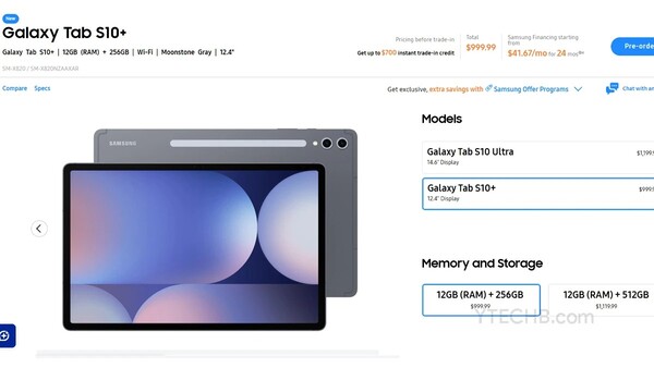 O Galaxy Tab S10+ terá uma tela de 12,4 polegadas. (Fonte da imagem: Samsung via Ytechb)