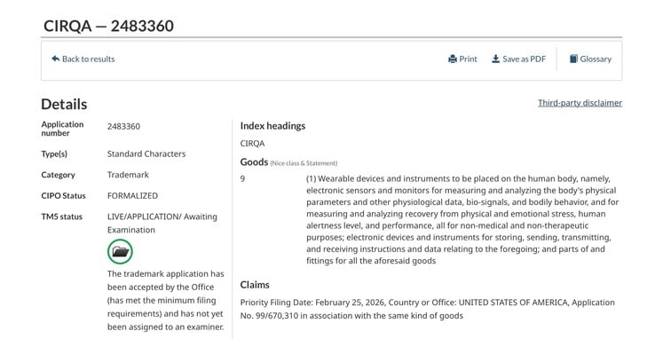 Patente n.º 2483360 da Garmin CIRQA junto ao Escritório Canadense de Propriedade Intelectual (CIPO)