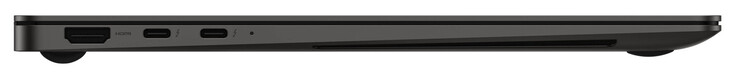 Lado esquerdo: HDMI, 2x Thunderbolt 4 (USB-C; Power Delivery, DisplayPort)
