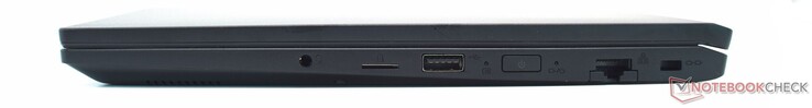 3.conector para fone de ouvido de 5 mm, leitor de cartão microSD, USB Tipo A, Gigabit LAN, slot Kensington