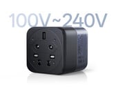 O carregador Ugreen X575 possui compatibilidade com uma ampla faixa de tensão. Na foto: uma imagem promocional mostrando a parte inferior do adaptador.