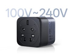 O carregador Ugreen X575 possui compatibilidade com uma ampla faixa de tensão. Na foto: uma imagem promocional mostrando a parte inferior do adaptador.