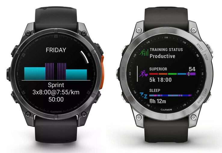 O Fenix 8 ao lado do Fenix 7 Pro. (Fonte da imagem: Garmin &amp; WinFuture - editado)