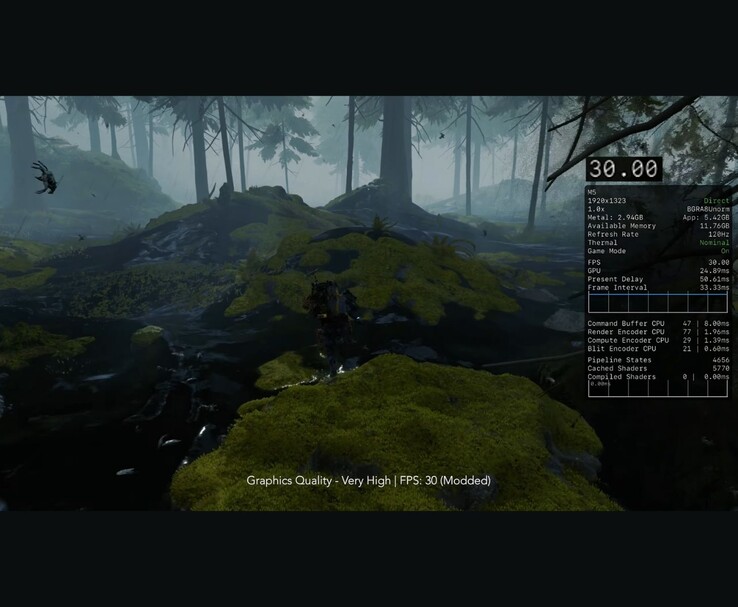 Death Stranding em execução no iPad Pro M5 com configurações gráficas muito altas e 30 FPS. (Fonte da imagem: MrMacRight via YouTube)